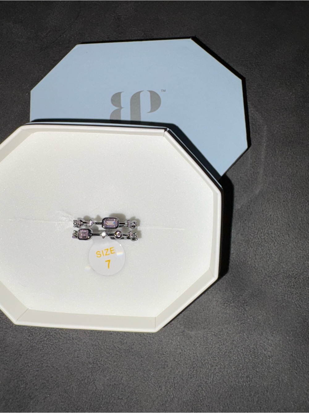 Sterling Silver Stackable Ring Set with Light Pink Stones - Size 7